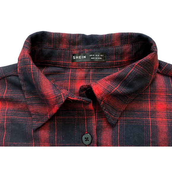 🛍️ SHEIN Red Black Checkered Button-Down Womens Size XS - Picture 2 of 7